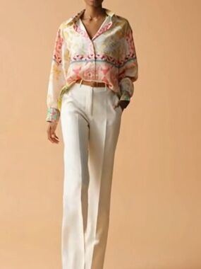 Cupcakes and Cashmere Multi Print Button Up Long Sleeve Top Sz M
